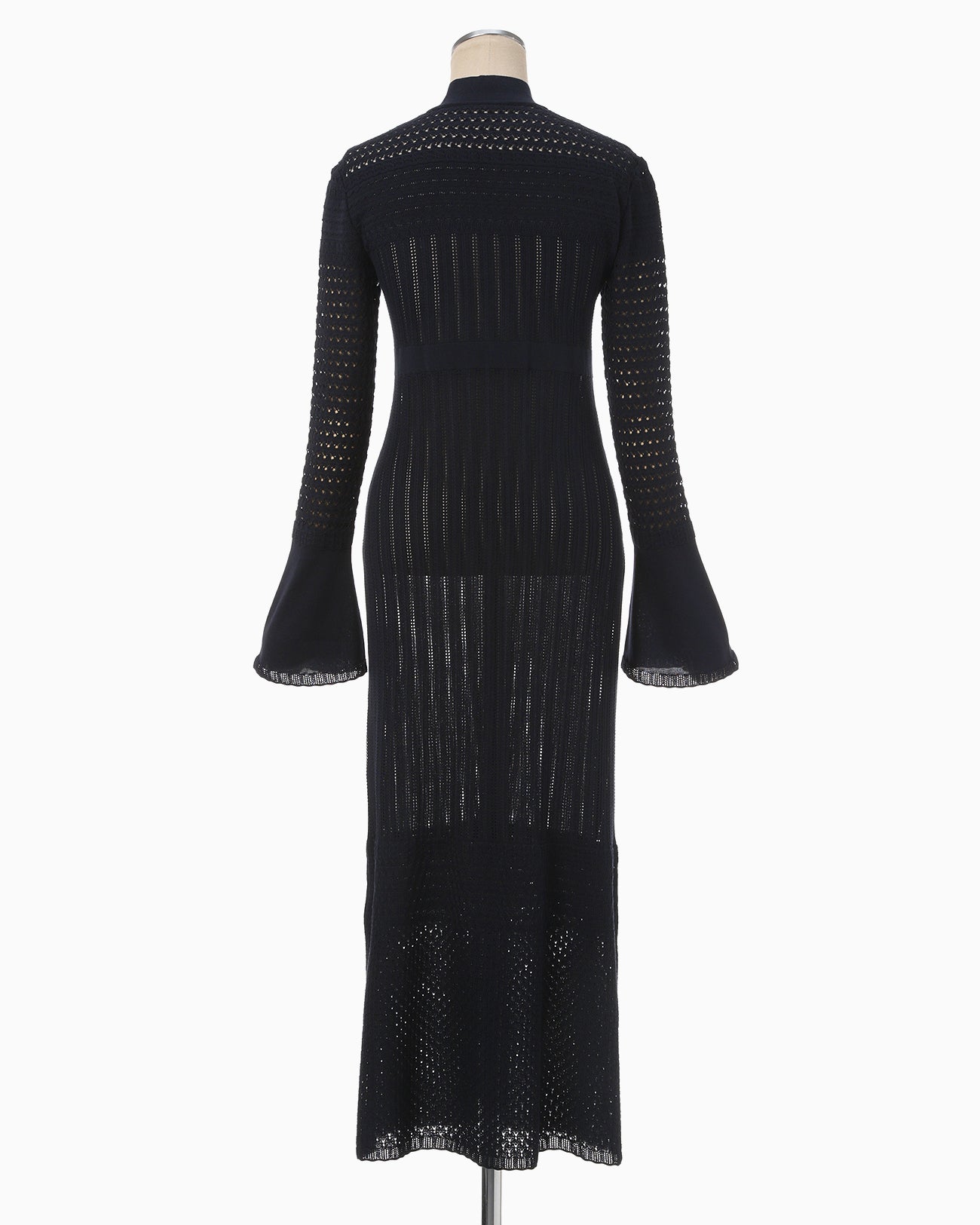 Lace Stripe Knitted Dress - navy