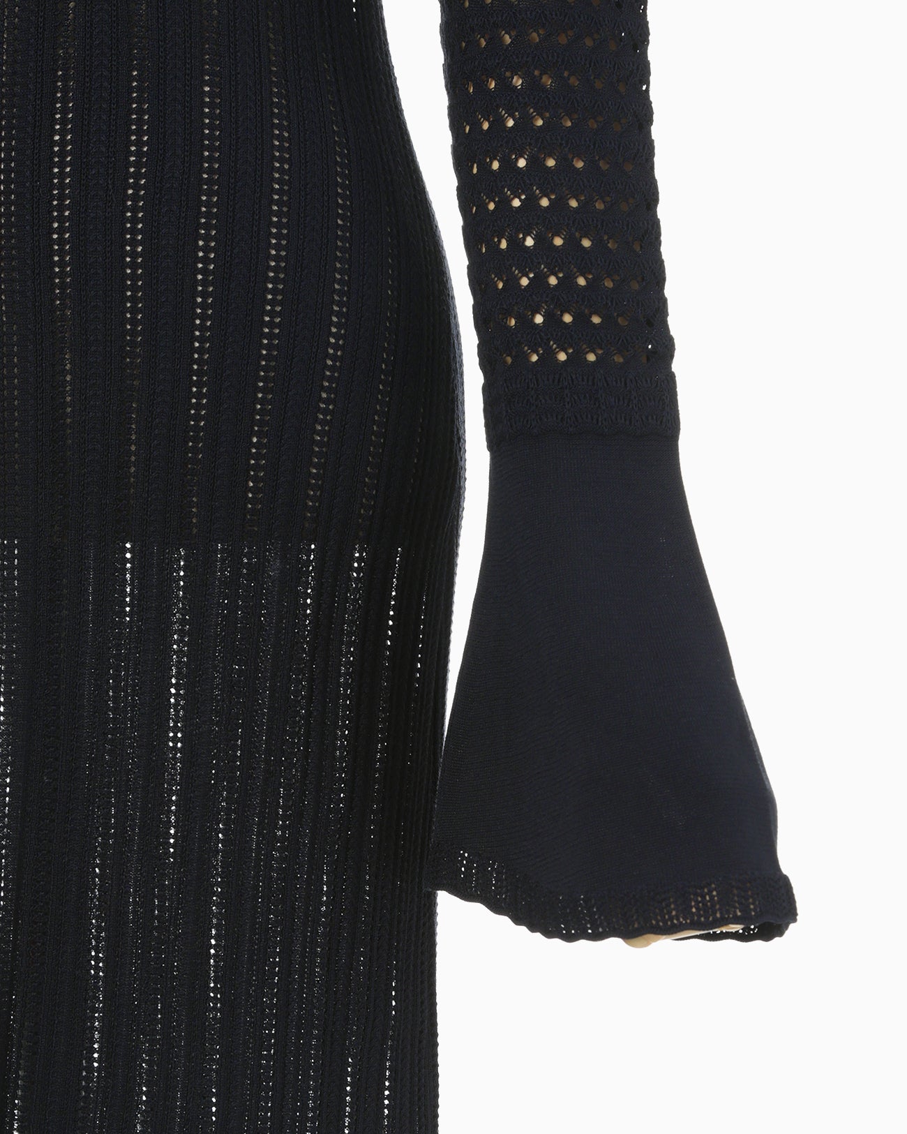 Lace Stripe Knitted Dress - navy