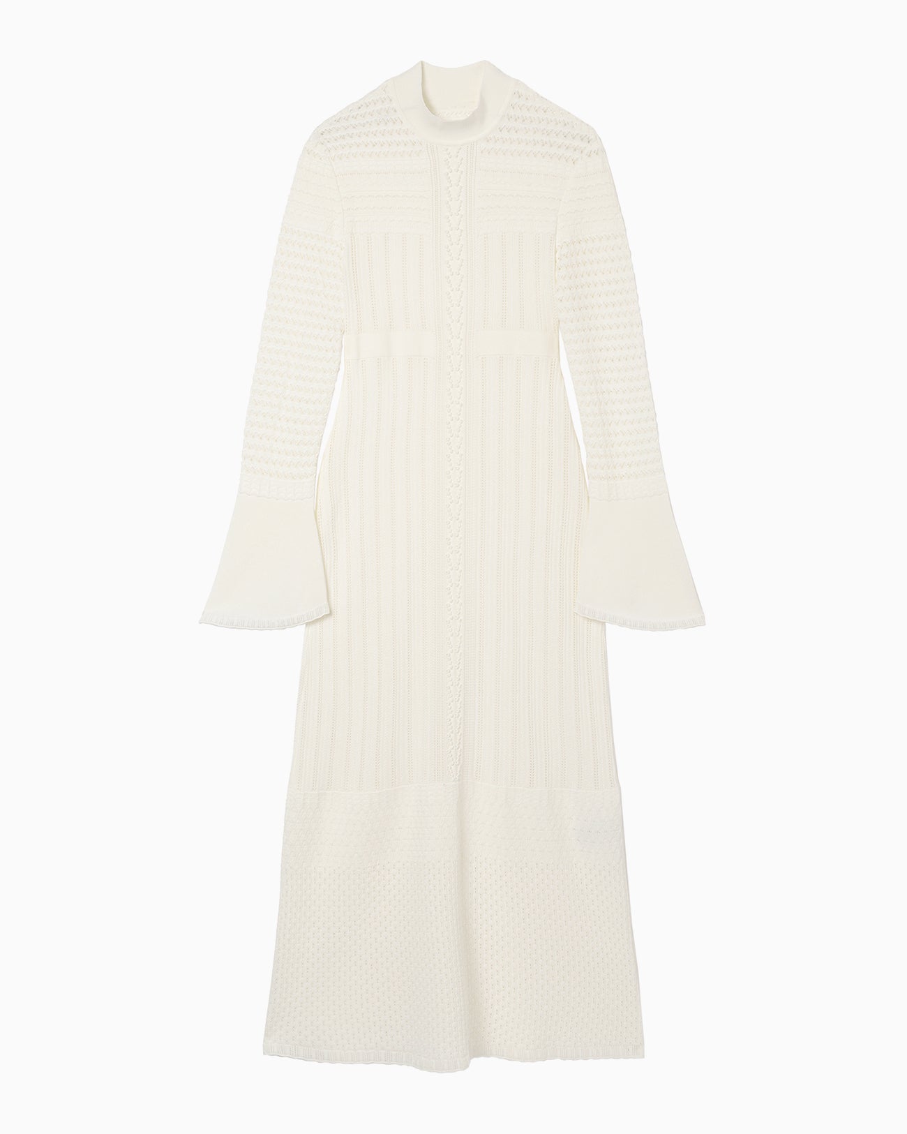 Lace Stripe Knitted Dress - white