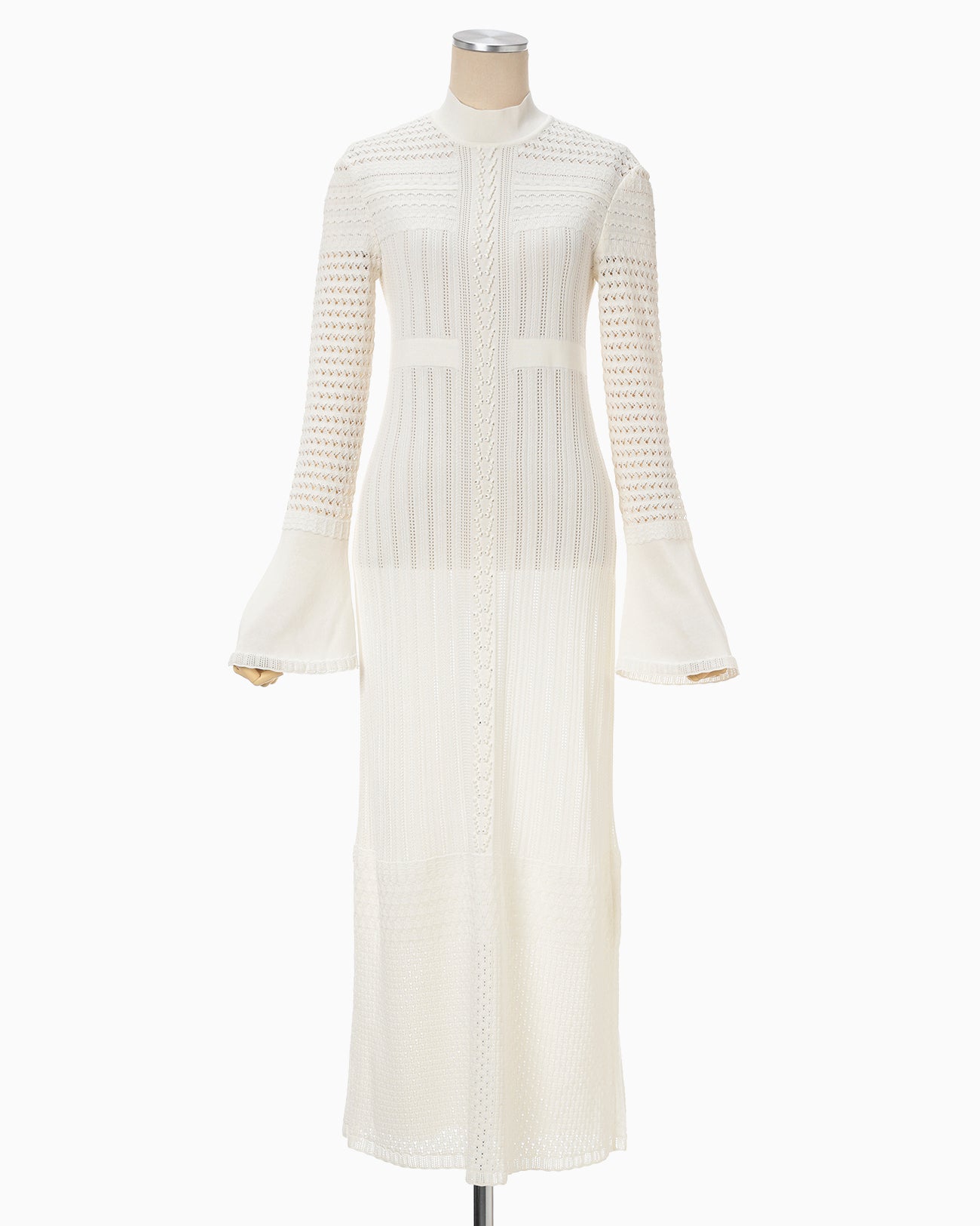 Lace Stripe Knitted Dress - white