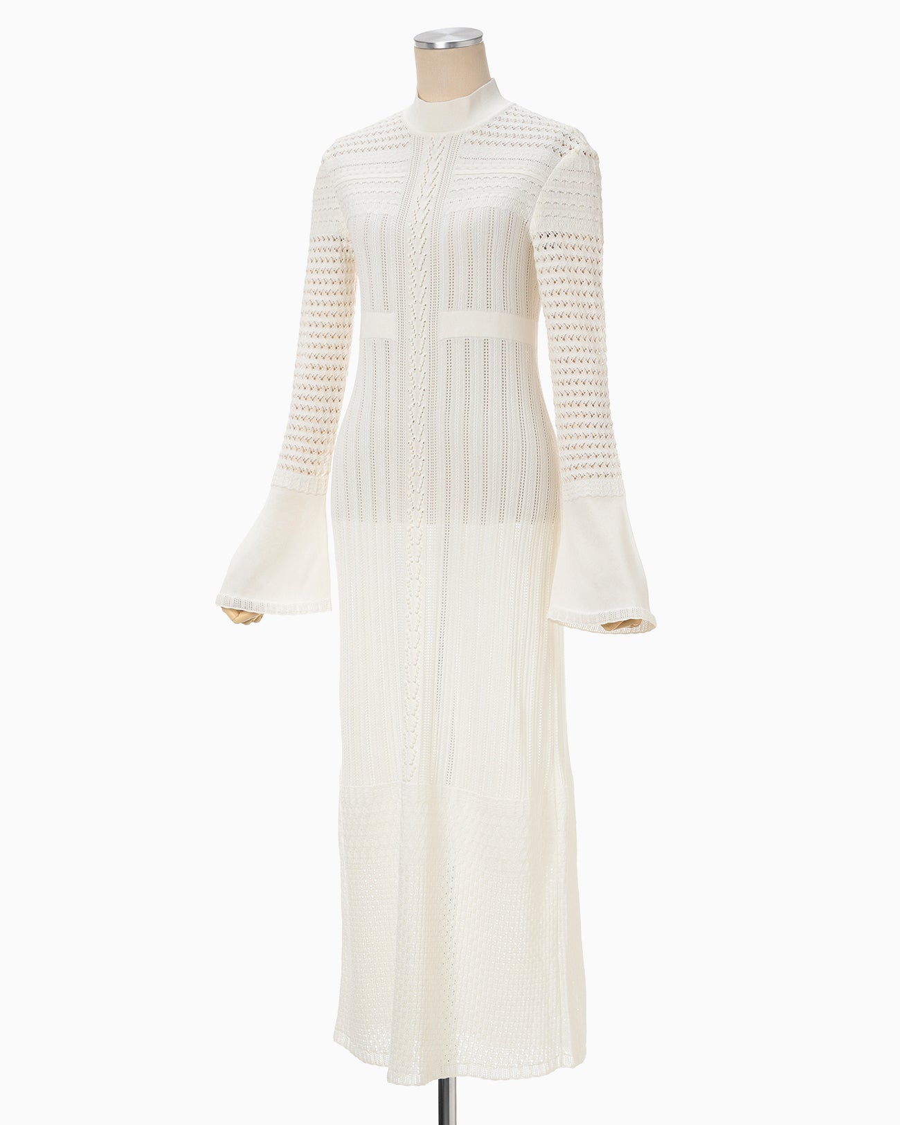 Lace Stripe Knitted Dress - white