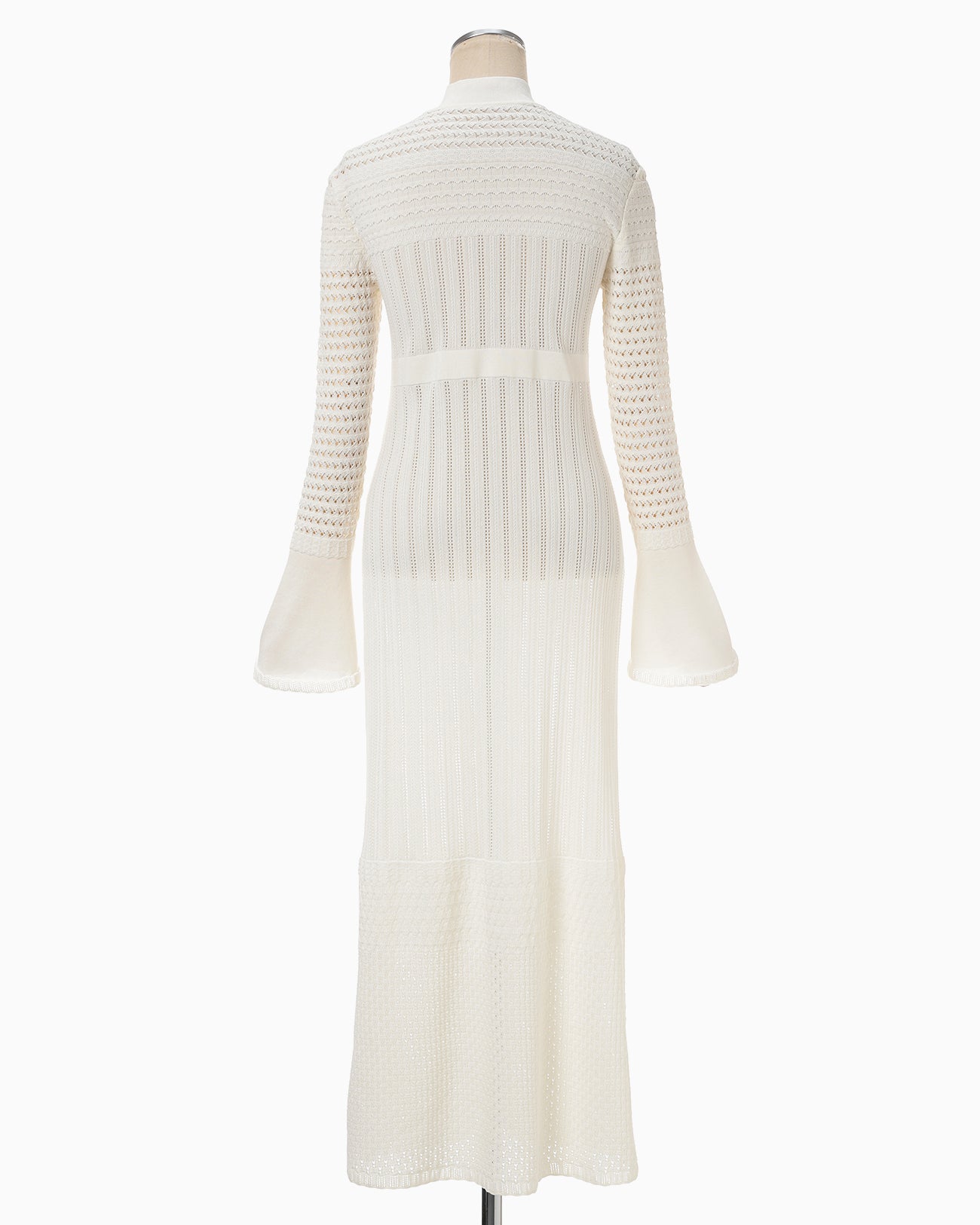 Lace Stripe Knitted Dress - white