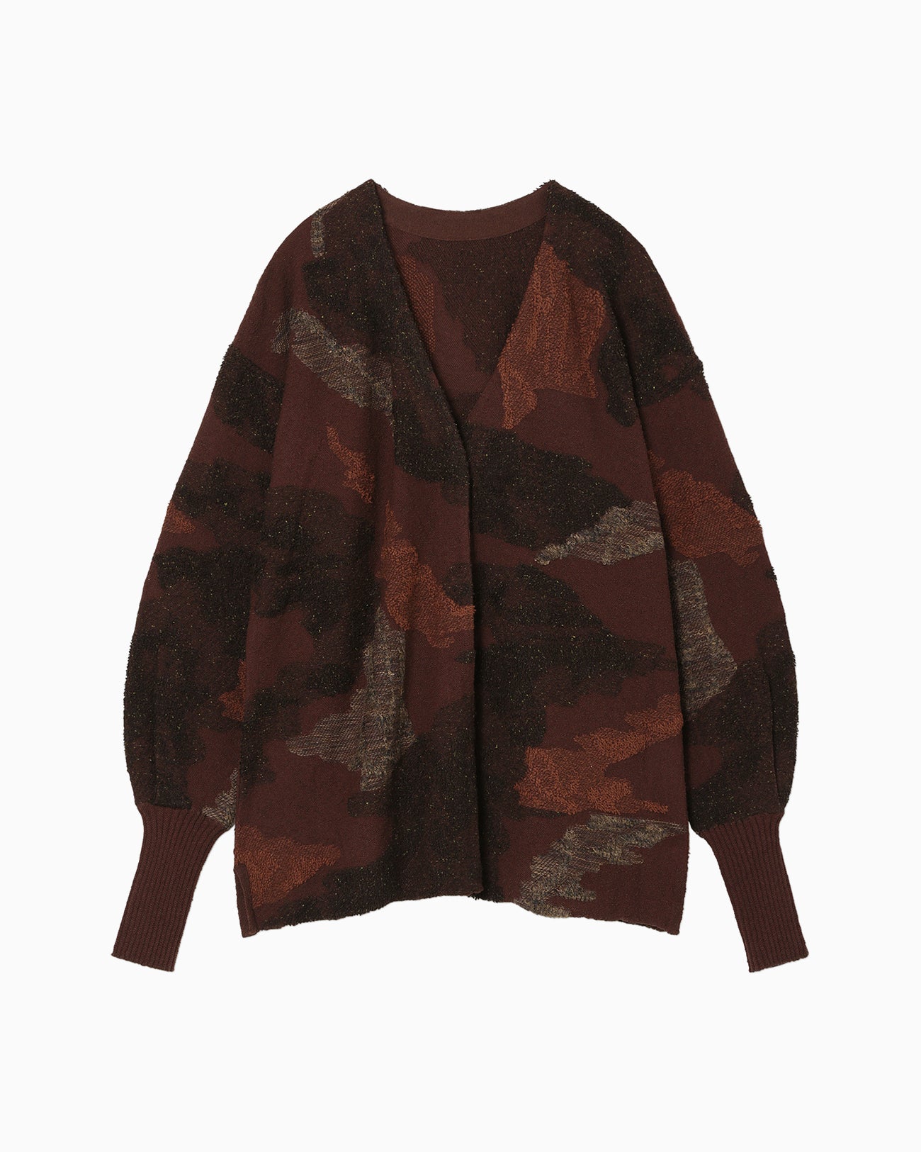 Pile Jacquard Knitted Cardigan - brown