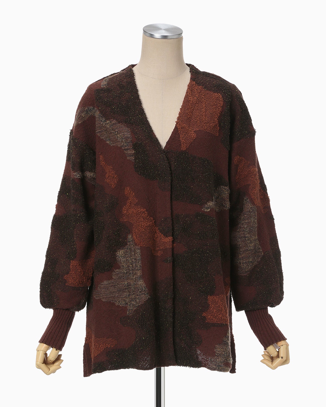 Pile Jacquard Knitted Cardigan - brown