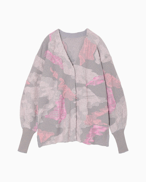 Pile Jacquard Knitted Cardigan - lavender