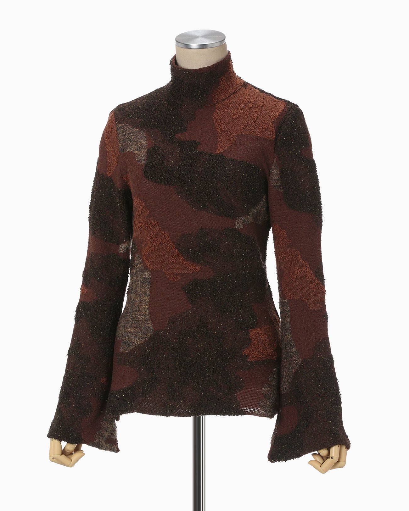 Pile Jacquard Knitted High Neck Top - brown
