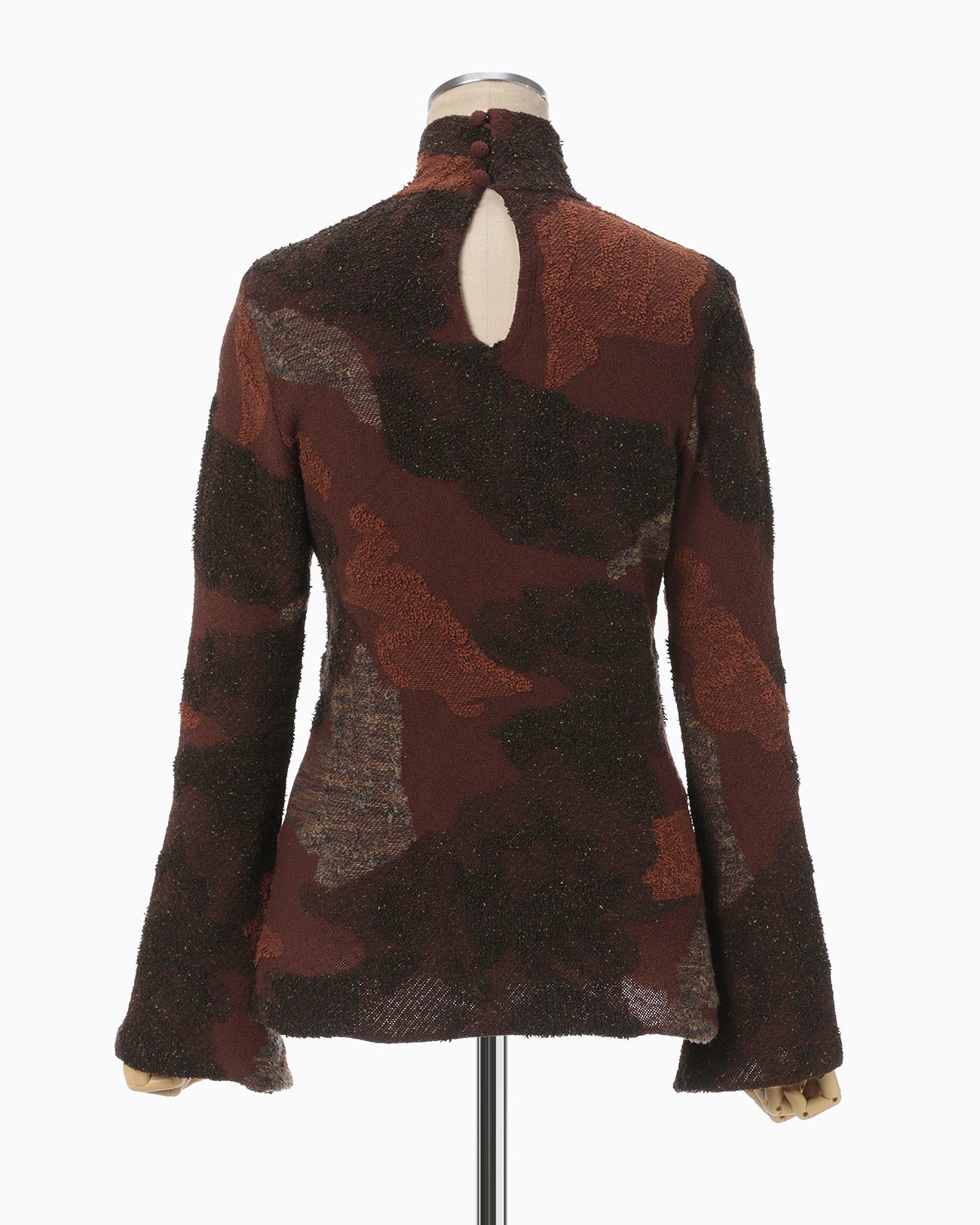 Pile Jacquard Knitted High Neck Top - brown