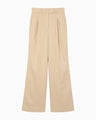 Cotton Chino Flared Wide Trousers - beige