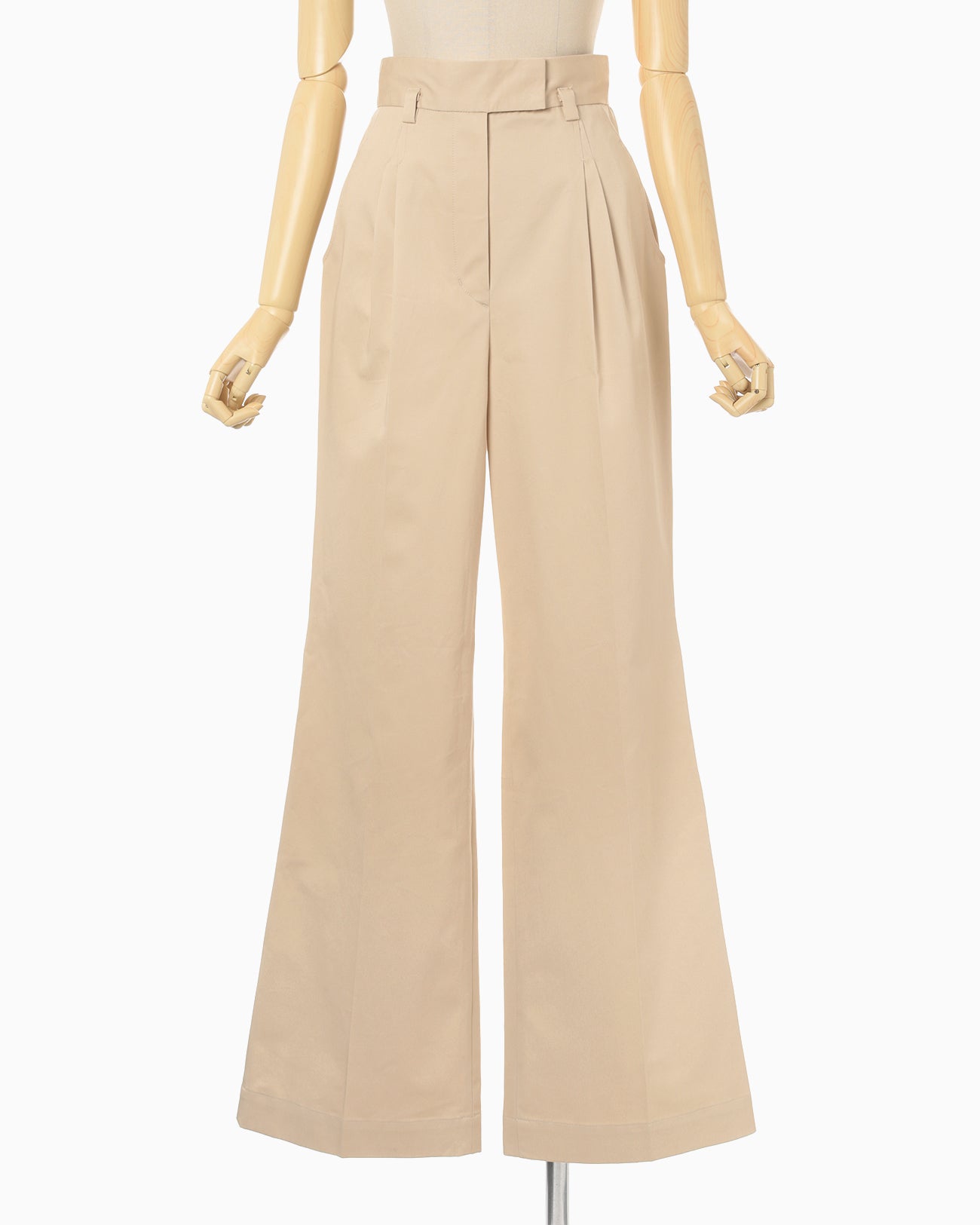 Cotton Chino Flared Wide Trousers - beige