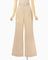 Cotton Chino Flared Wide Trousers - beige