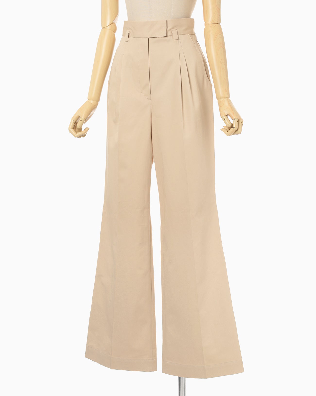 Cotton Chino Flared Wide Trousers - beige