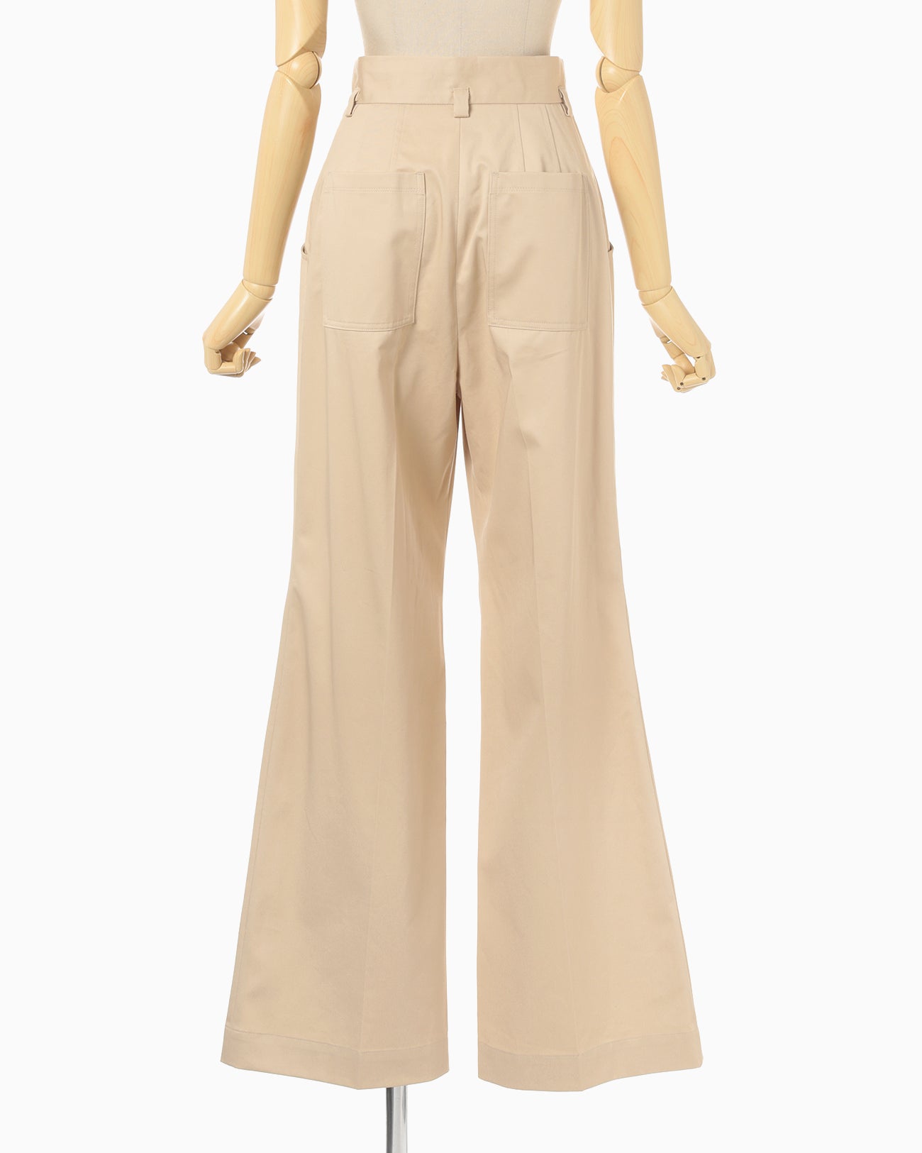 Cotton Chino Flared Wide Trousers - beige