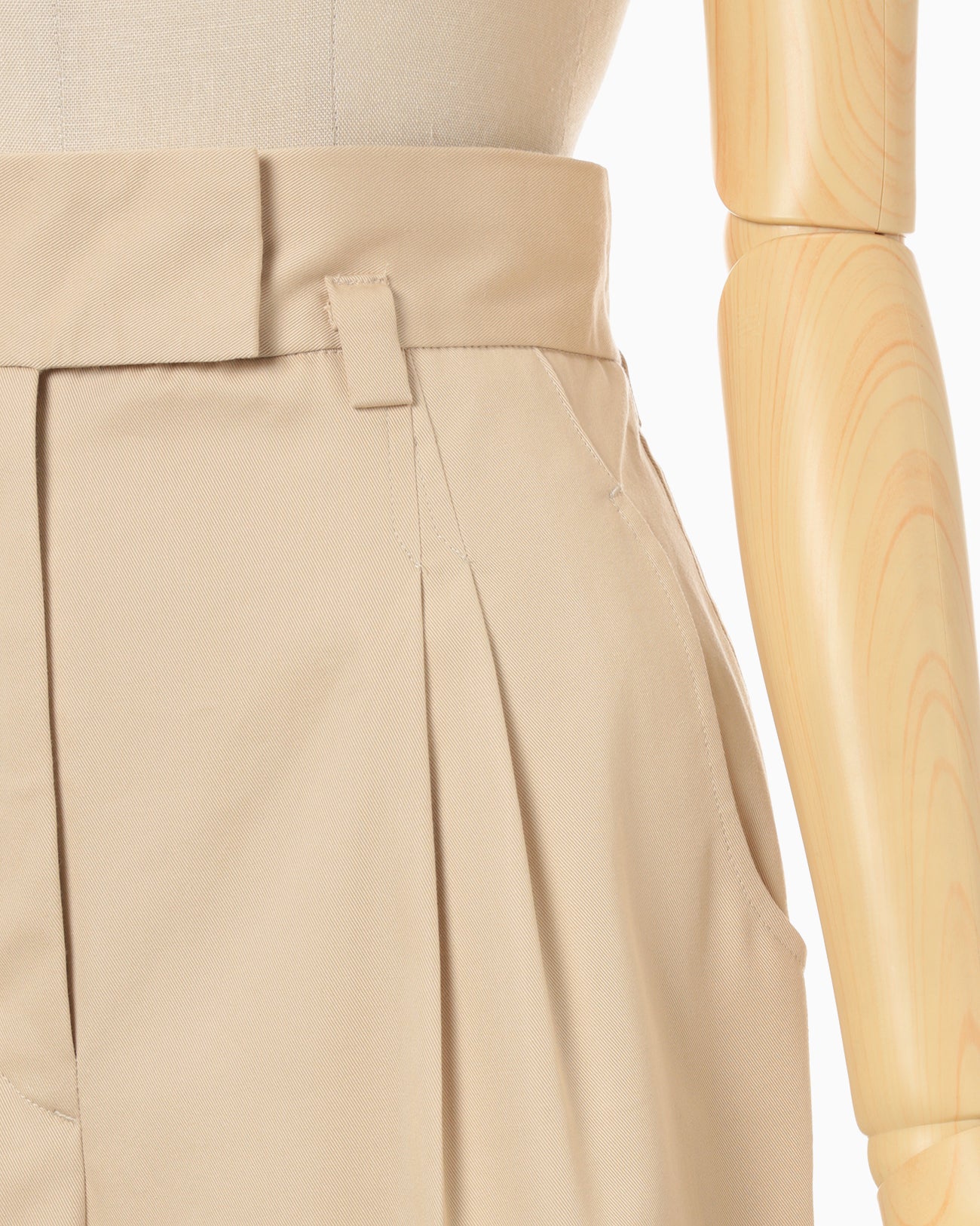 Cotton Chino Flared Wide Trousers - beige