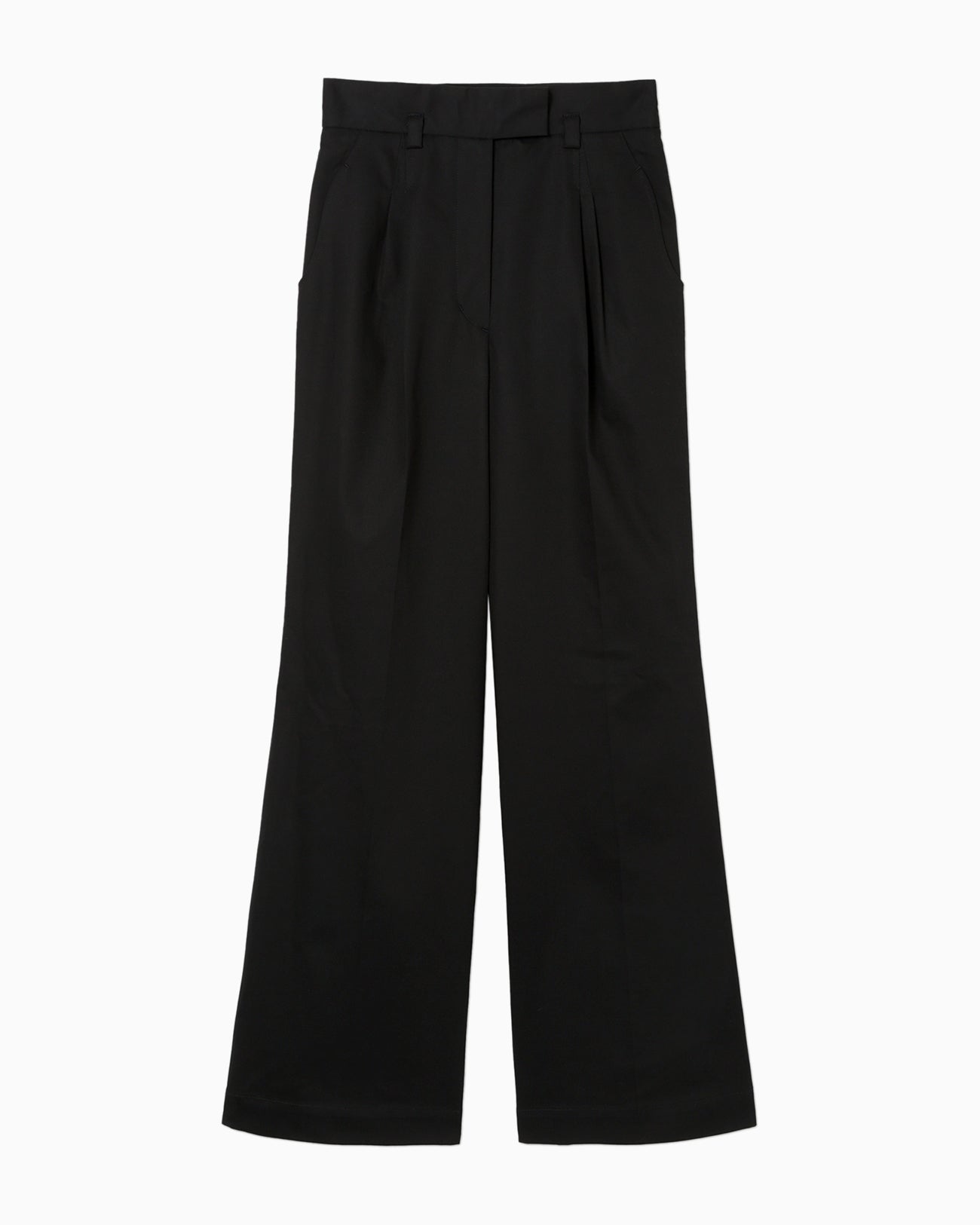 Cotton Chino Flared Wide Trousers - black