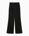 Cotton Chino Flared Wide Trousers - black