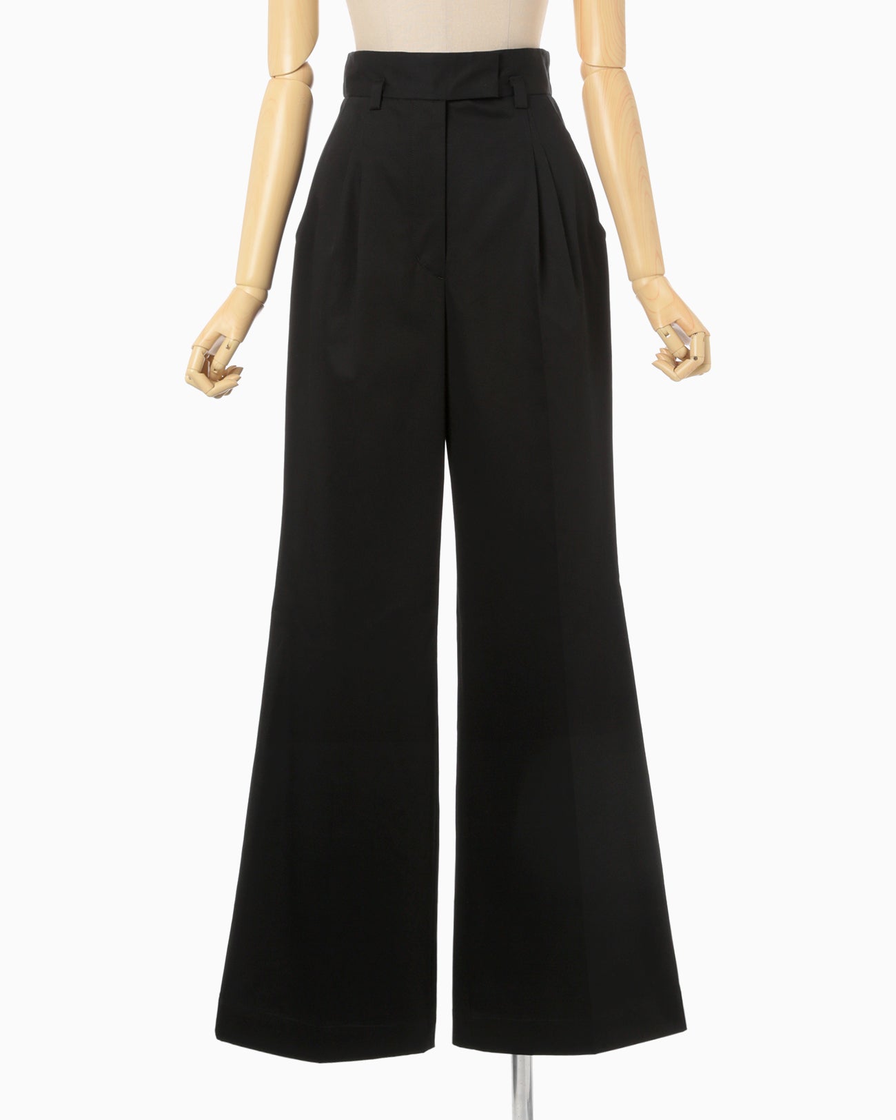 Cotton Chino Flared Wide Trousers - black