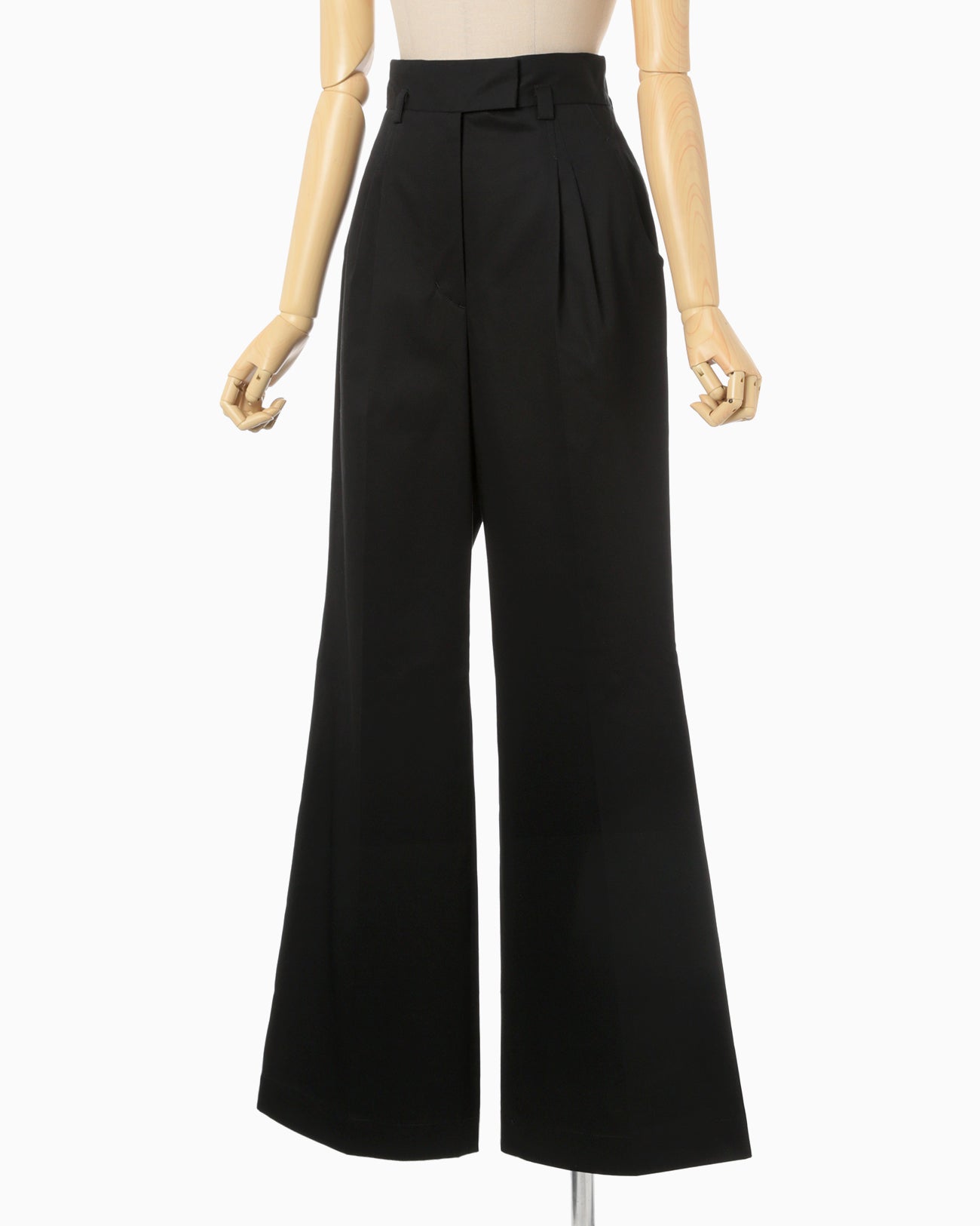 Cotton Chino Flared Wide Trousers - black