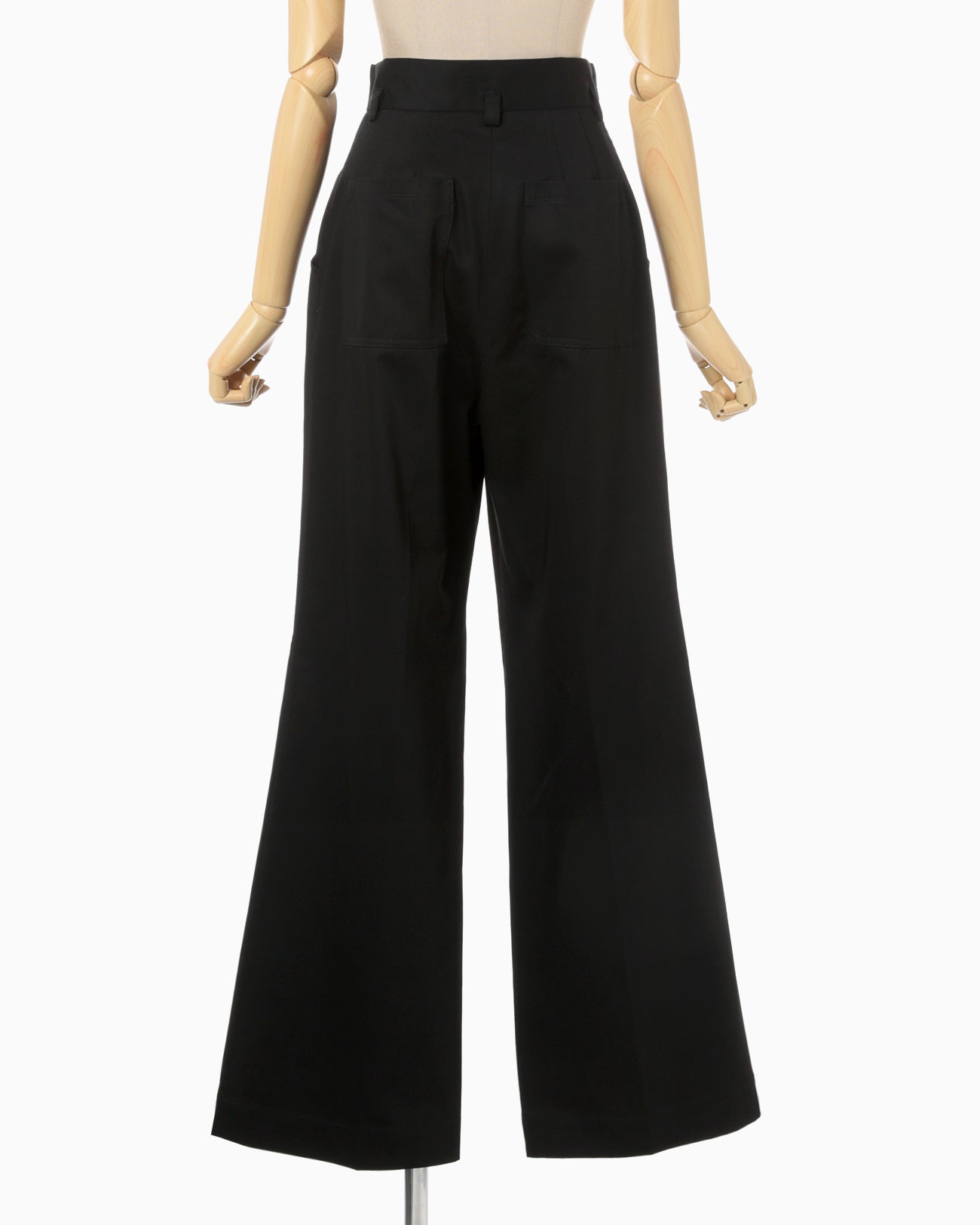 Cotton Chino Flared Wide Trousers - black