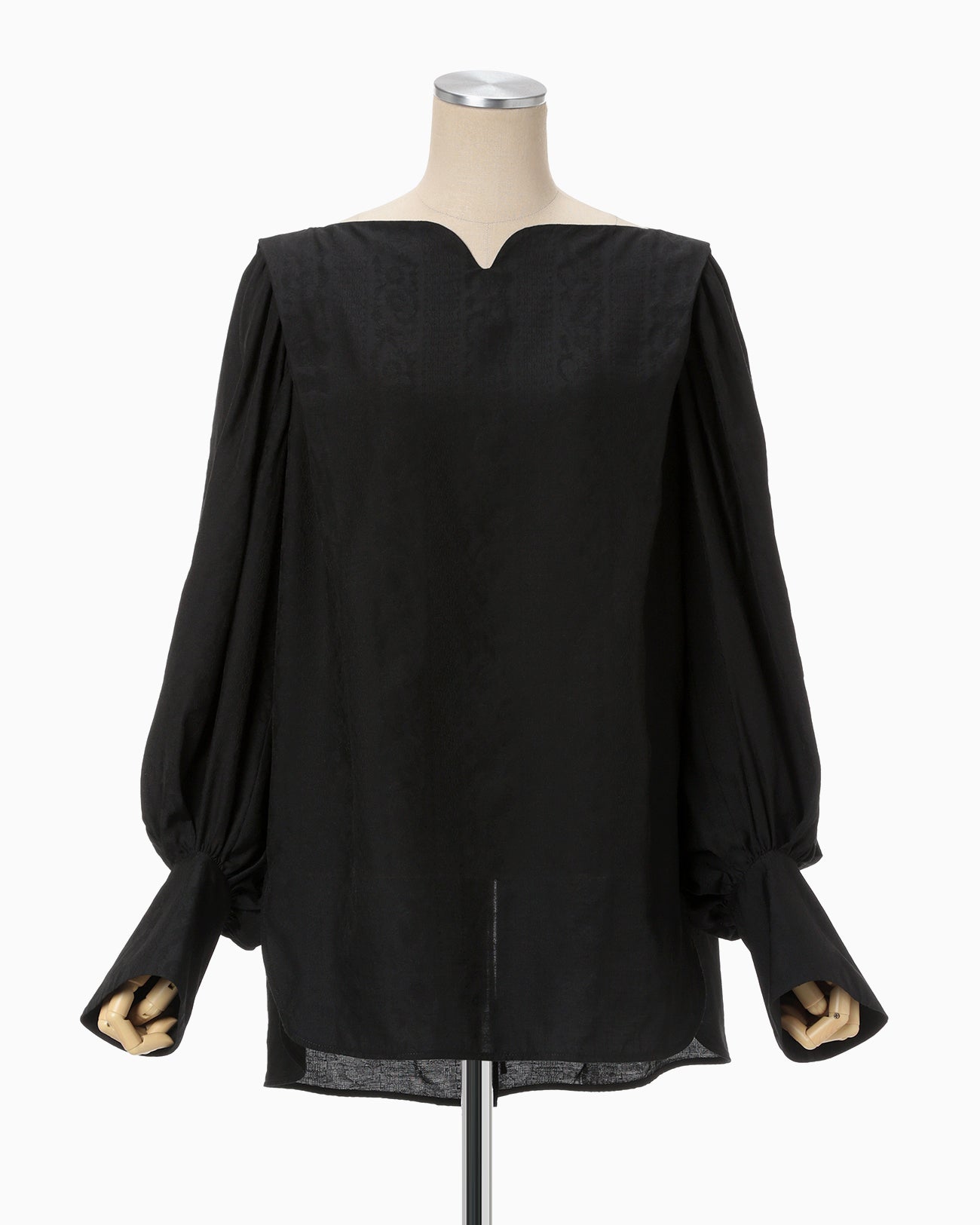 Floral Pattern Silk Rayon Jacquard Laced-Back Blouse - black