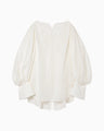 Floral Pattern Silk Rayon Jacquard Laced-Back Blouse - white