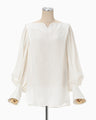 Floral Pattern Silk Rayon Jacquard Laced-Back Blouse - white