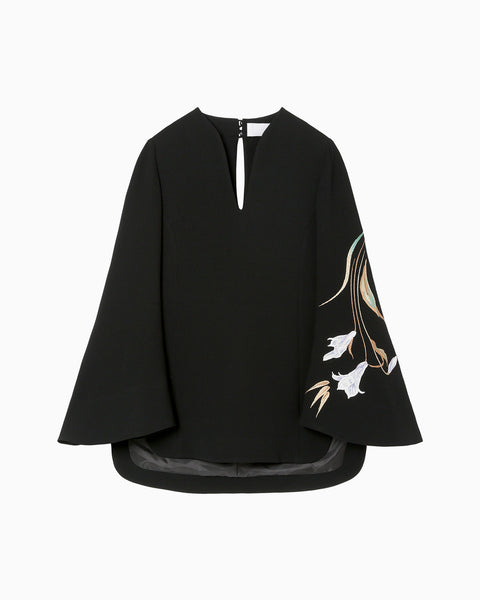 Triacetate Floral Embroidery Blouse - black
