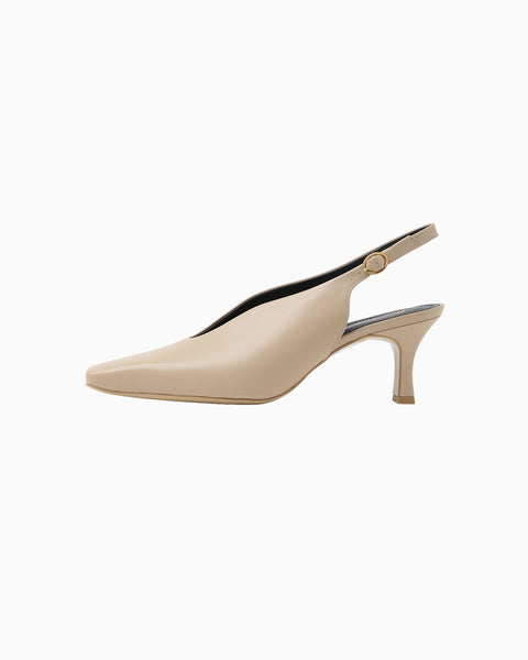 Curved Line Sling Back Heels - beige