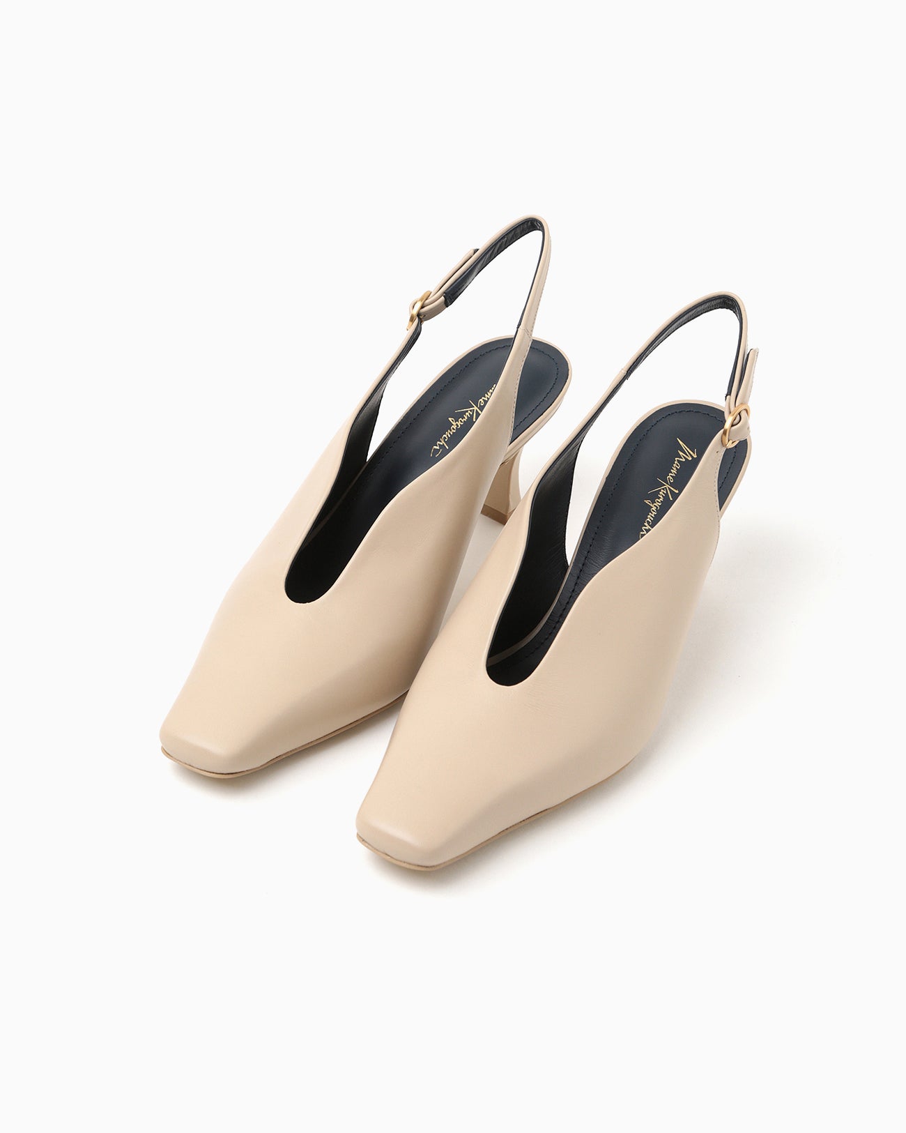 Curved Line Sling Back Heels - beige