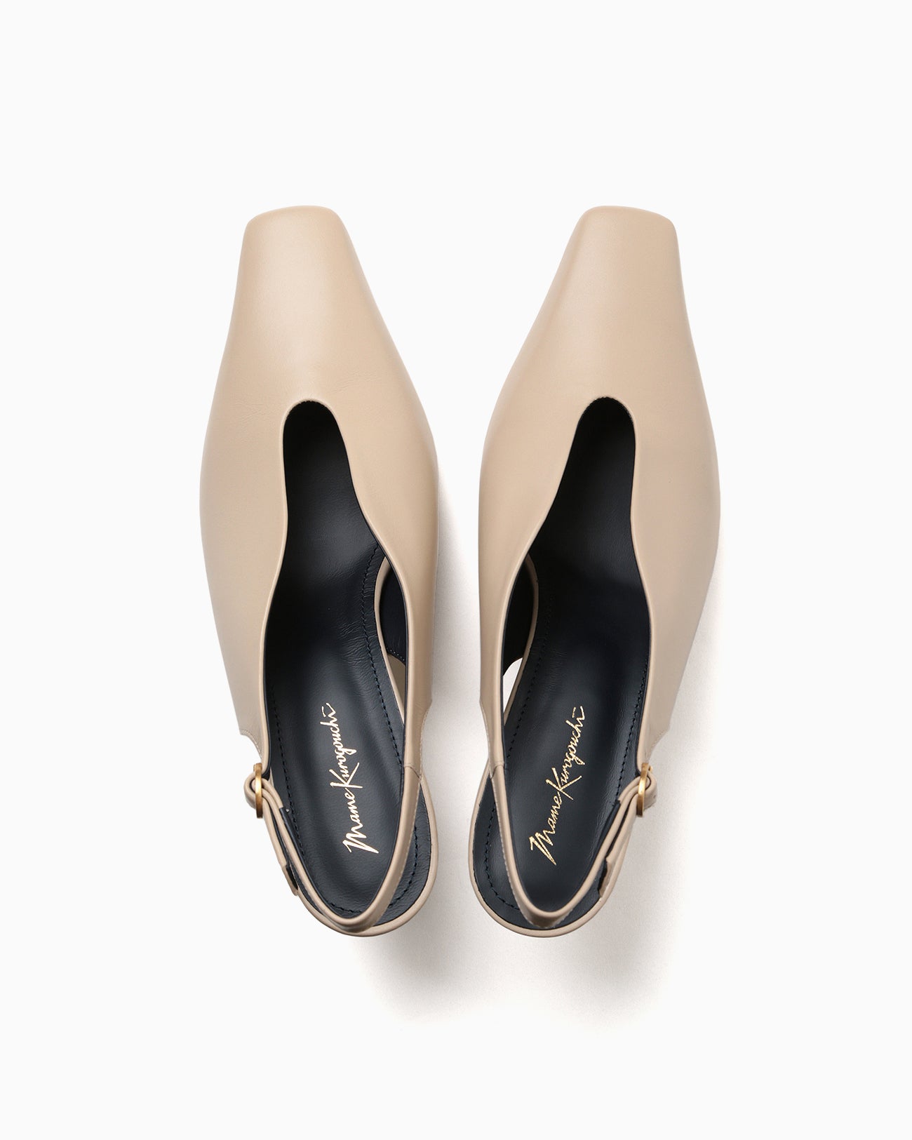 Curved Line Sling Back Heels - beige