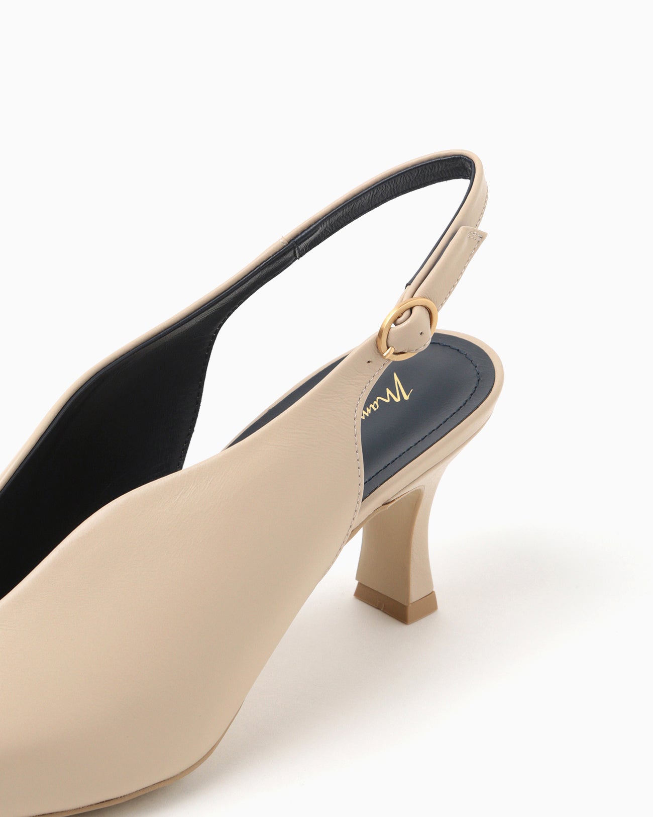 Curved Line Sling Back Heels - beige