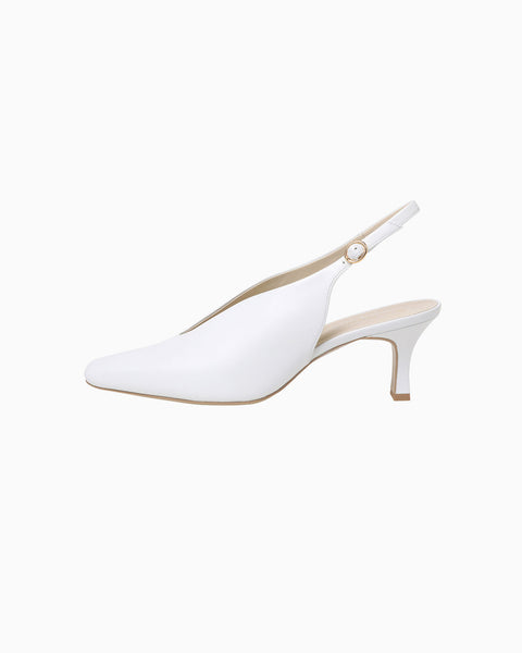 Curved Line Sling Back Heels - white