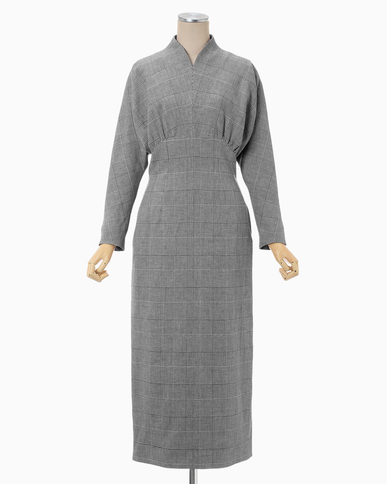 Houndstooth Geometric Plaid Dress - black