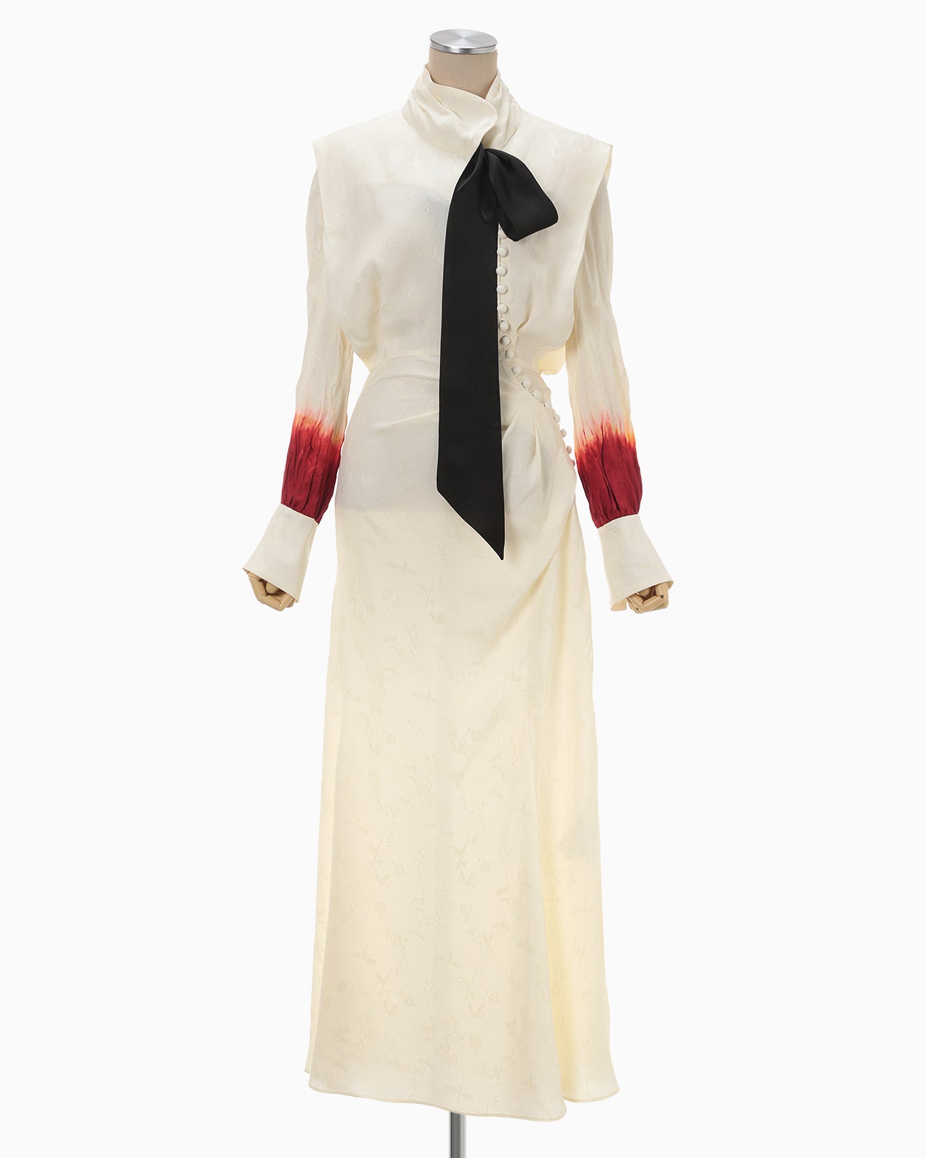 Crane Pattern Jacquard Hand-Dyed Dress - ecru