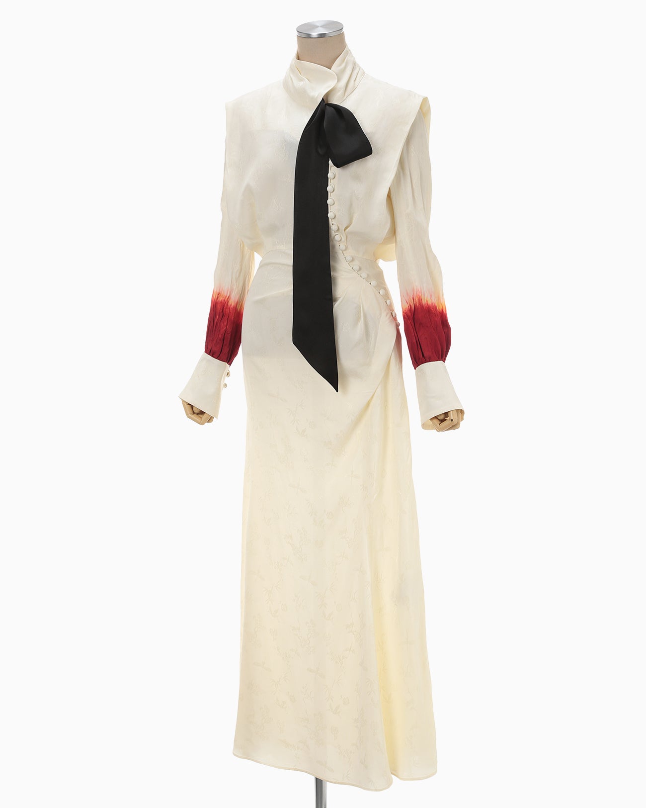 Crane Pattern Jacquard Hand-Dyed Dress - ecru