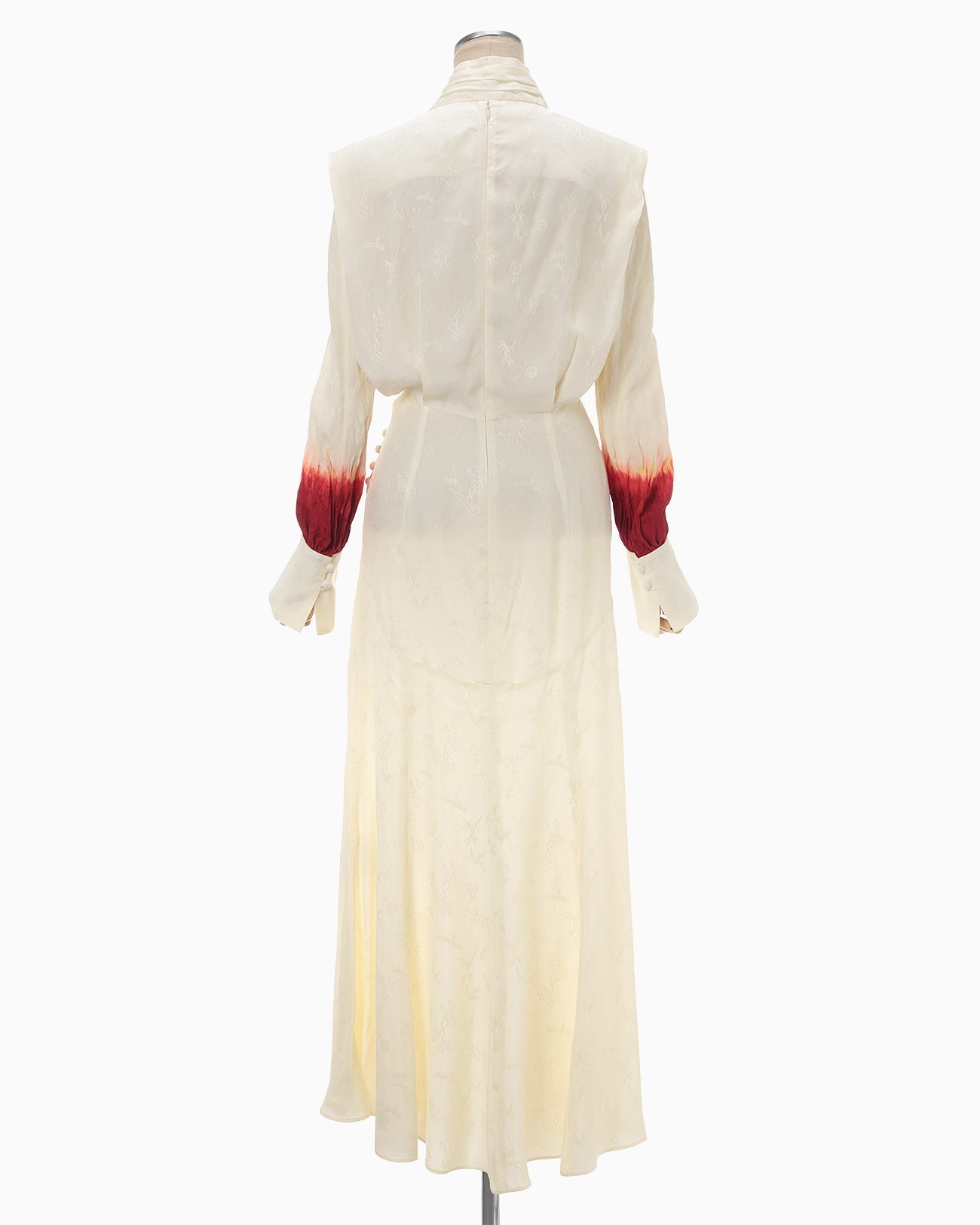 Crane Pattern Jacquard Hand-Dyed Dress - ecru