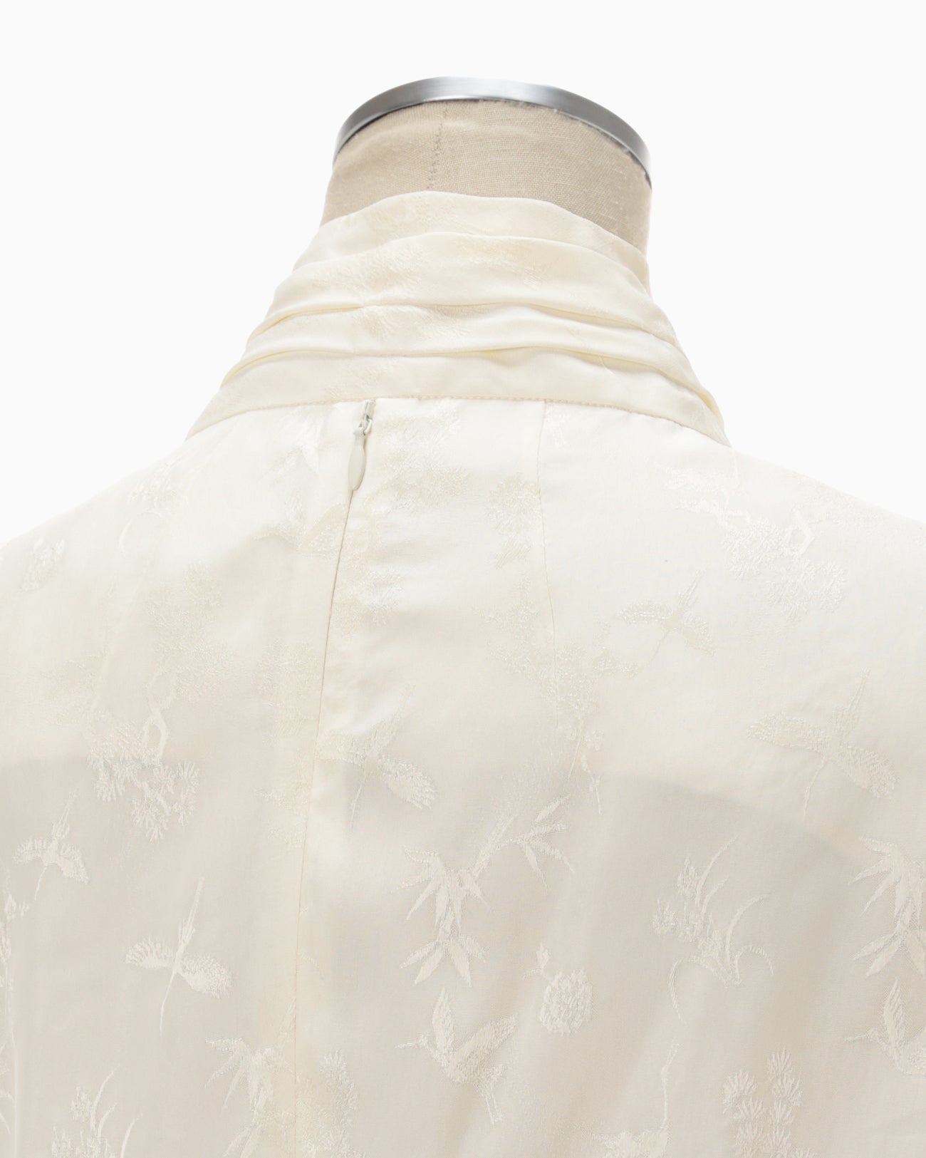Crane Pattern Jacquard Hand-Dyed Dress - ecru