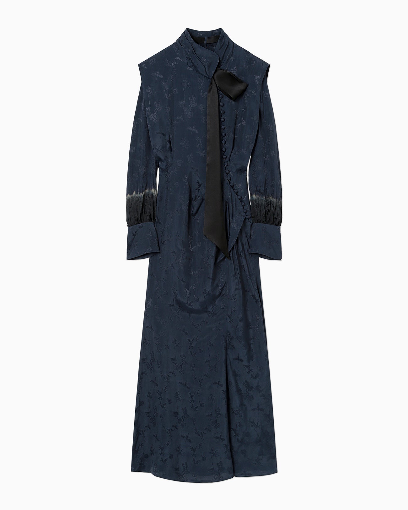 Crane Pattern Jacquard Hand-Dyed Dress - navy