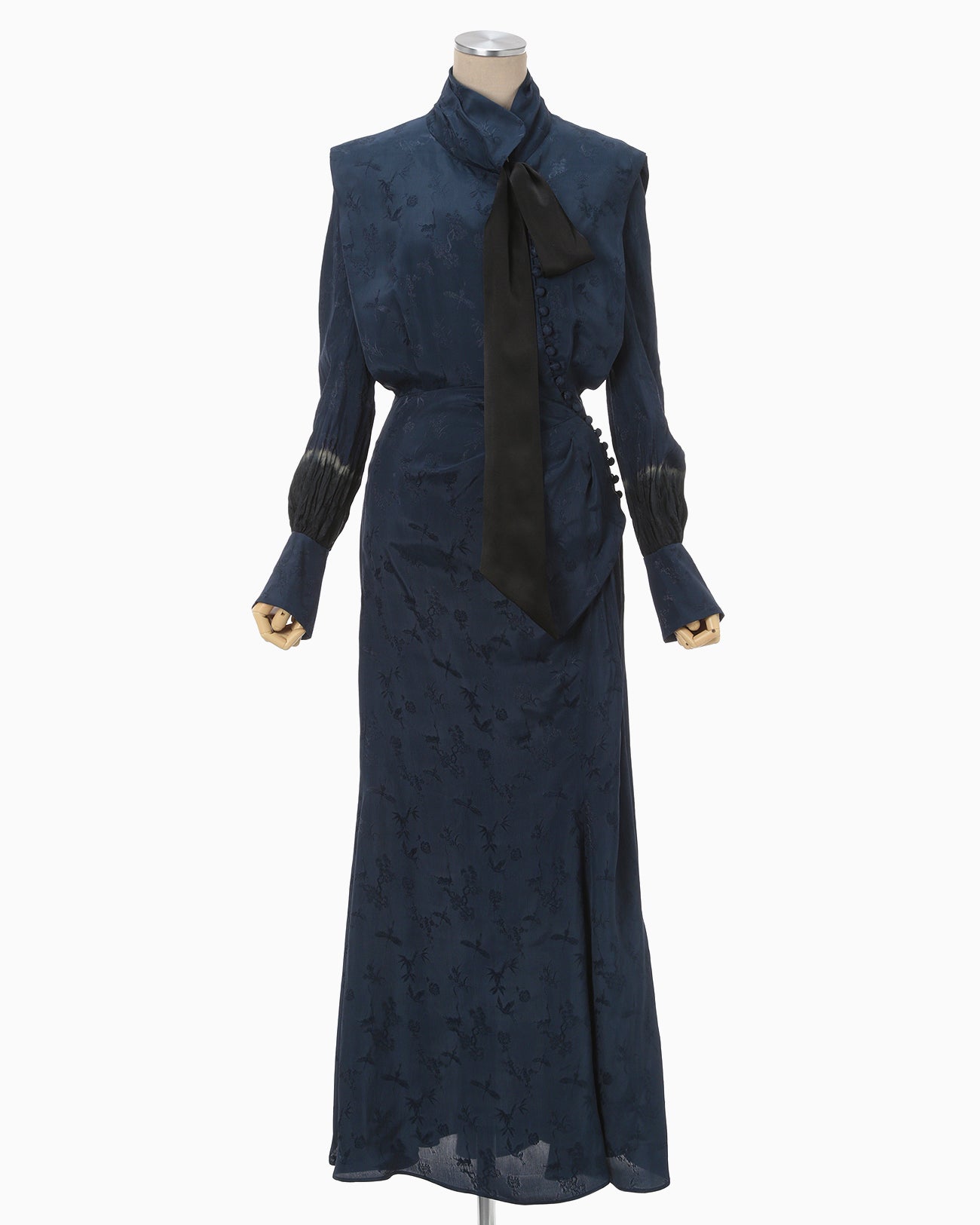 Crane Pattern Jacquard Hand-Dyed Dress - navy