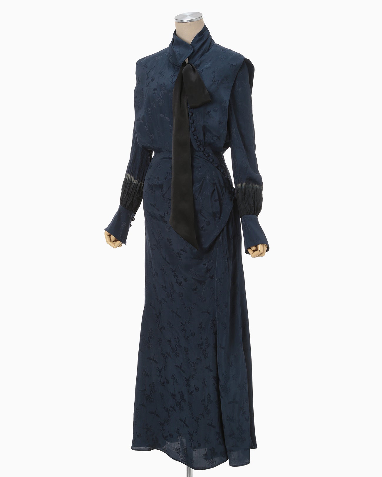 Crane Pattern Jacquard Hand-Dyed Dress - navy