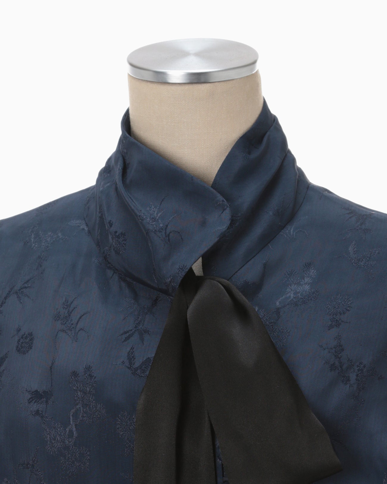 Crane Pattern Jacquard Hand-Dyed Dress - navy