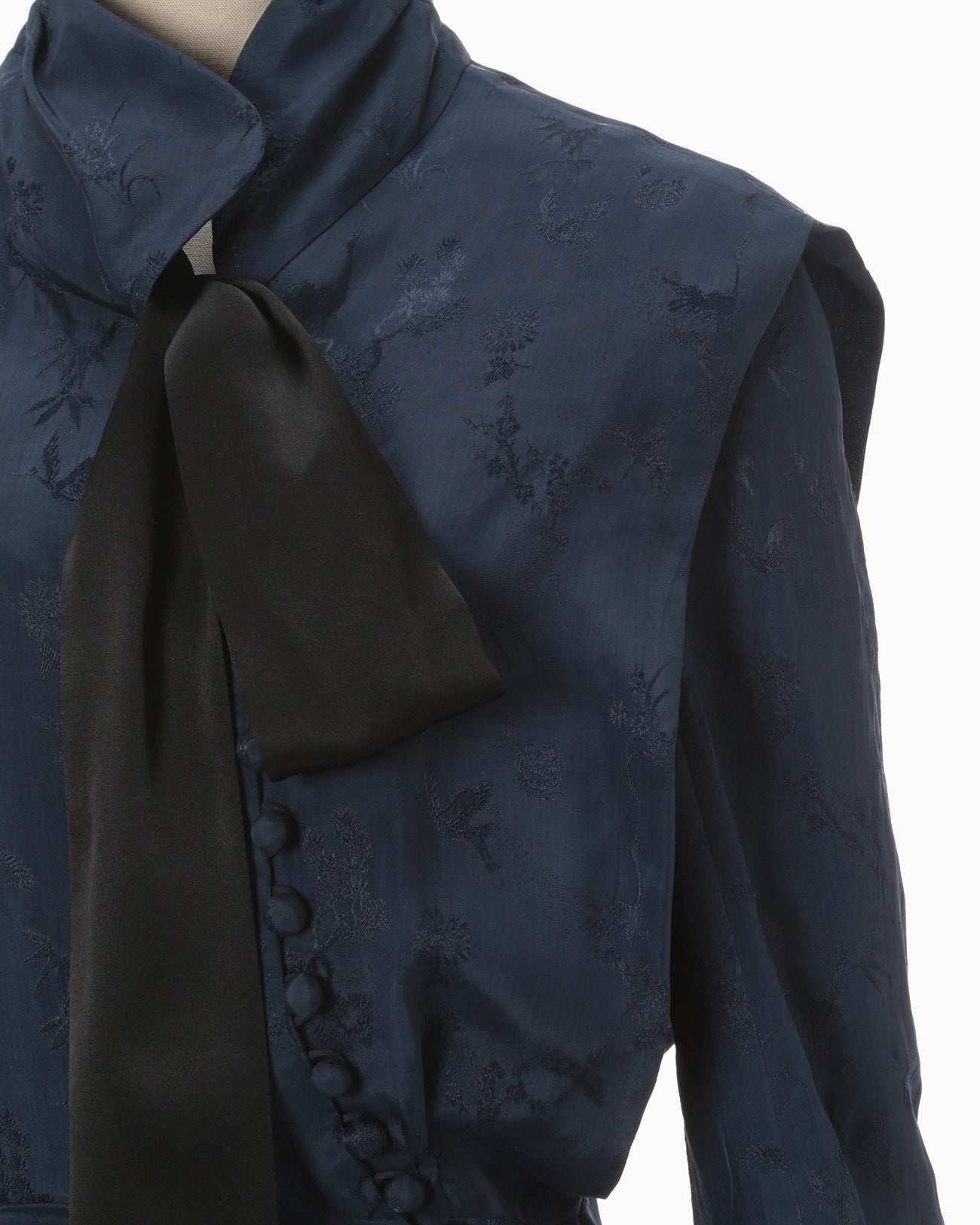 Crane Pattern Jacquard Hand-Dyed Dress - navy