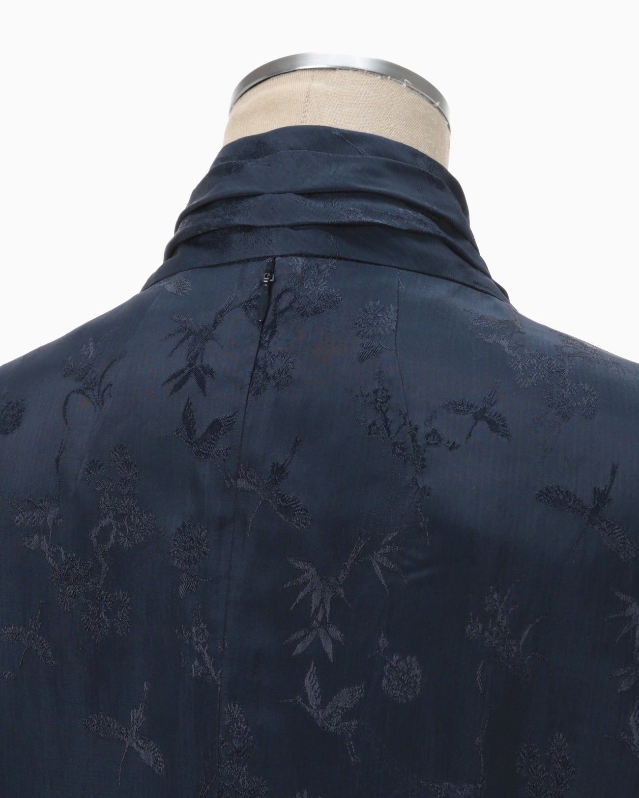Crane Pattern Jacquard Hand-Dyed Dress - navy