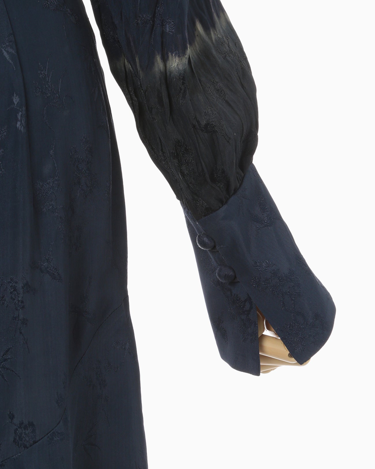 Crane Pattern Jacquard Hand-Dyed Dress - navy