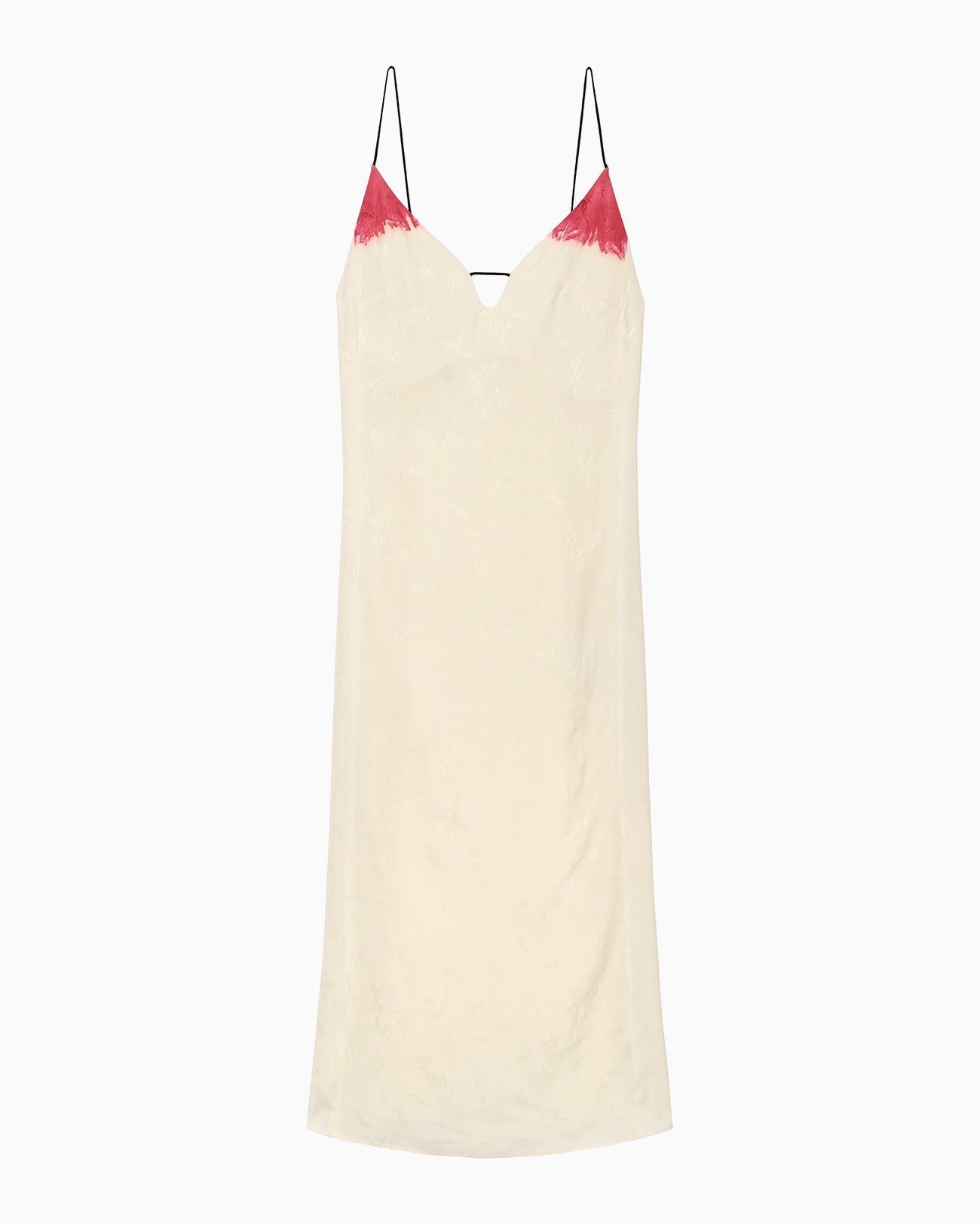Crane Pattern Jacquard Hand-Dyed Slip Dress - ecru