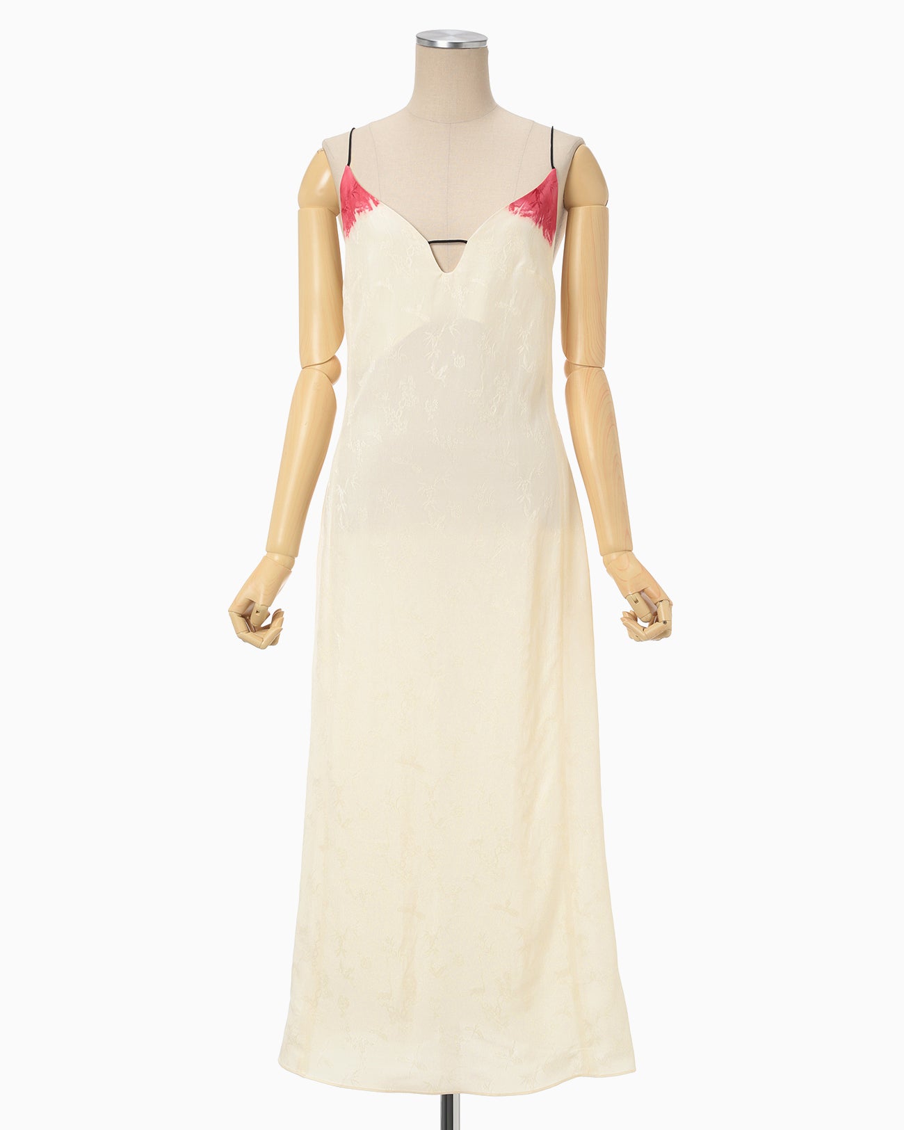 Crane Pattern Jacquard Hand-Dyed Slip Dress - ecru