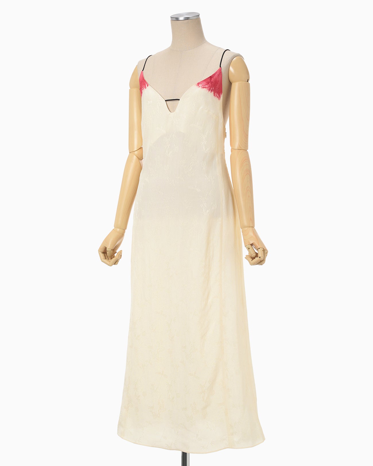 Crane Pattern Jacquard Hand-Dyed Slip Dress - ecru