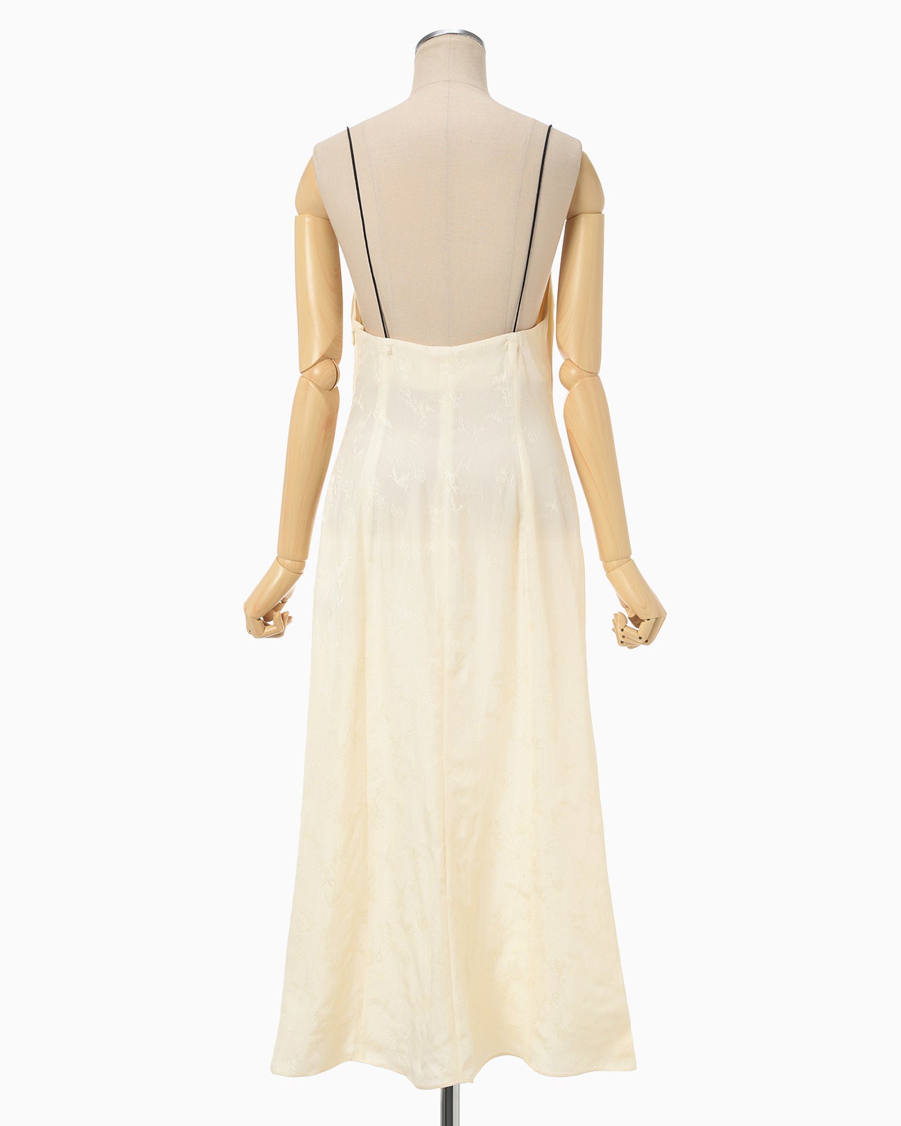 Crane Pattern Jacquard Hand-Dyed Slip Dress - ecru