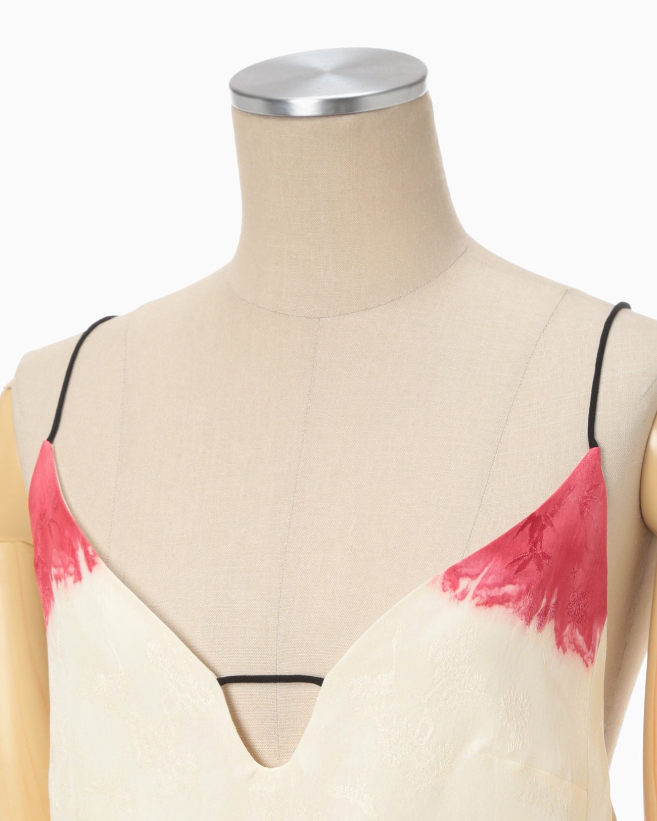Crane Pattern Jacquard Hand-Dyed Slip Dress - ecru