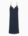 Crane Pattern Jacquard Hand-Dyed Slip Dress - navy