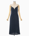 Crane Pattern Jacquard Hand-Dyed Slip Dress - navy